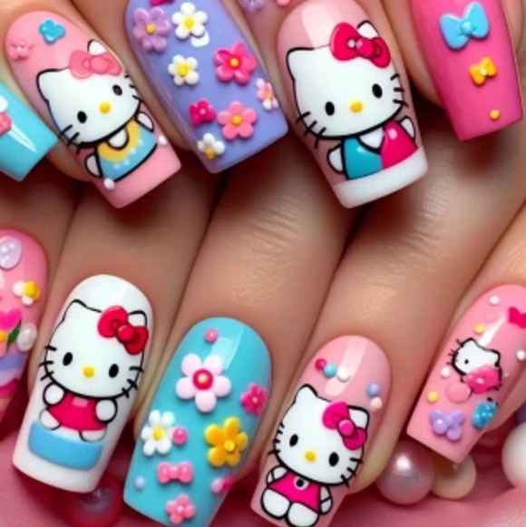 Hello Kitty Cute Pastel Reusable Press-on Nail Kit W/Jelly Tab Sheet & Nail File - Picture 4 of 9